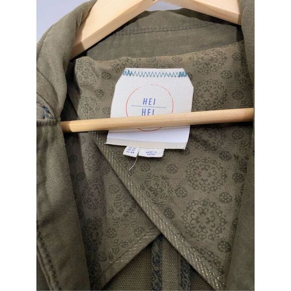 Size 12, Hei Hei Anthropology, Delaney jacket army green and black gingham back. - Picture 5 of 12
